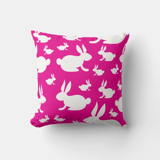 Pink Bunny Pattern Throw Pillow (Front)