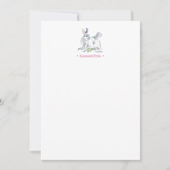 Pink Bunny Personalized Stationery Note Card by VGInvites at Zazzle