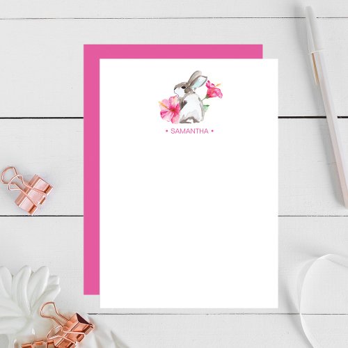 Pink Bunny Personalized Stationery Note Card