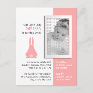 Pink Bunny Photo Birthday Invitation