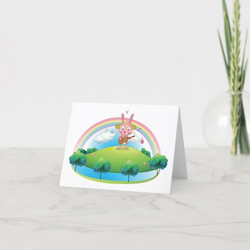 Pink Bunny Playing The Guitar Thank You Card