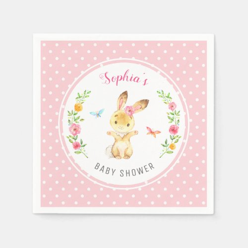 Pink Bunny Polka Dot Girl Baby Shower Sprinkle Napkins