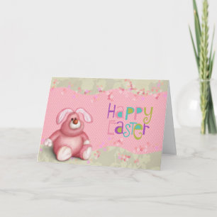 Pink Bunny Polkadot Easter Holiday Card