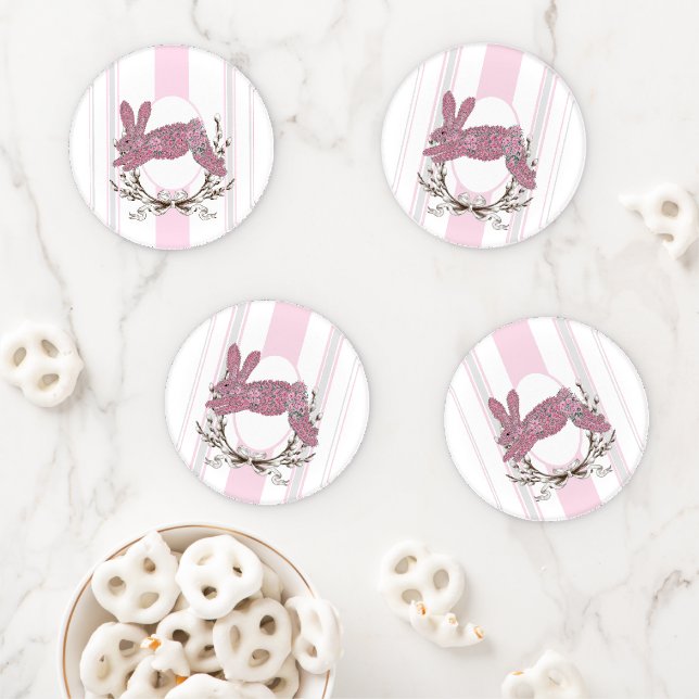 Pink Bunny Rabbit Acrylic Coaster Set (In Situ)