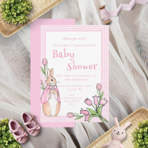 Pink Bunny Rabbit Animal Theme Baby Shower Invitation