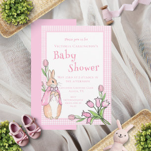Pink Bunny Rabbit Animal Theme Baby Shower Invitation
