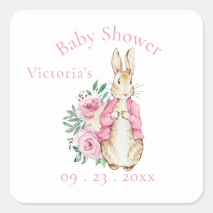 Pink Bunny Rabbit Baby Shower Square Sticker