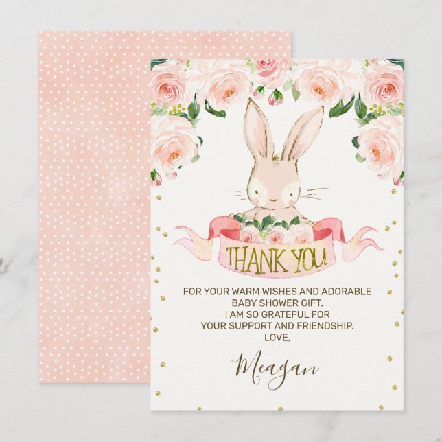 Pink Bunny Rabbit Baby Shower Thank You Card (Front/Back)