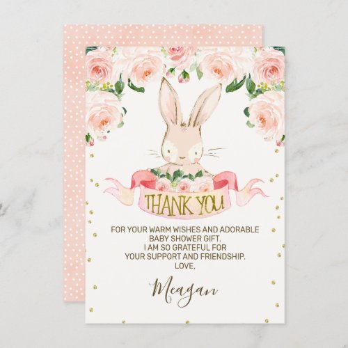 Pink Bunny Rabbit Baby Shower Thank You Card