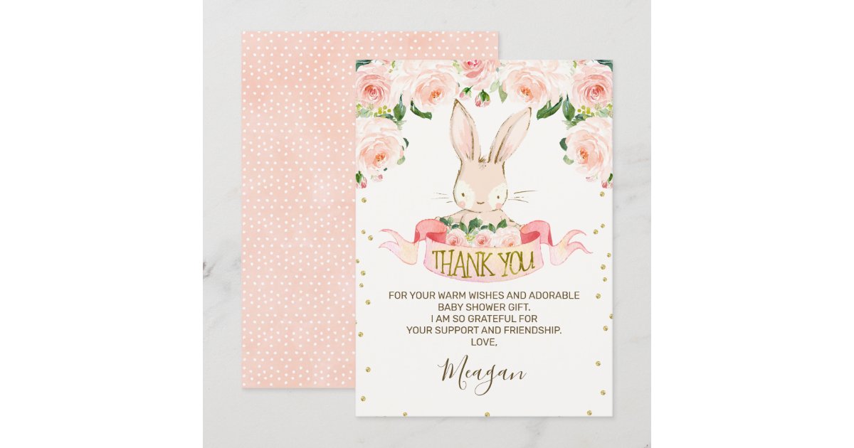 Pink Bunny Rabbit Baby Shower Thank You Card | Zazzle