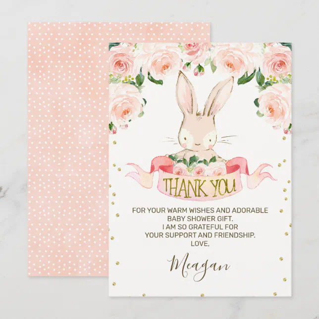 Pink Bunny Rabbit Baby Shower Thank You Card | Zazzle
