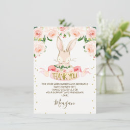 Pink Bunny Rabbit Baby Shower Thank You Card | Zazzle