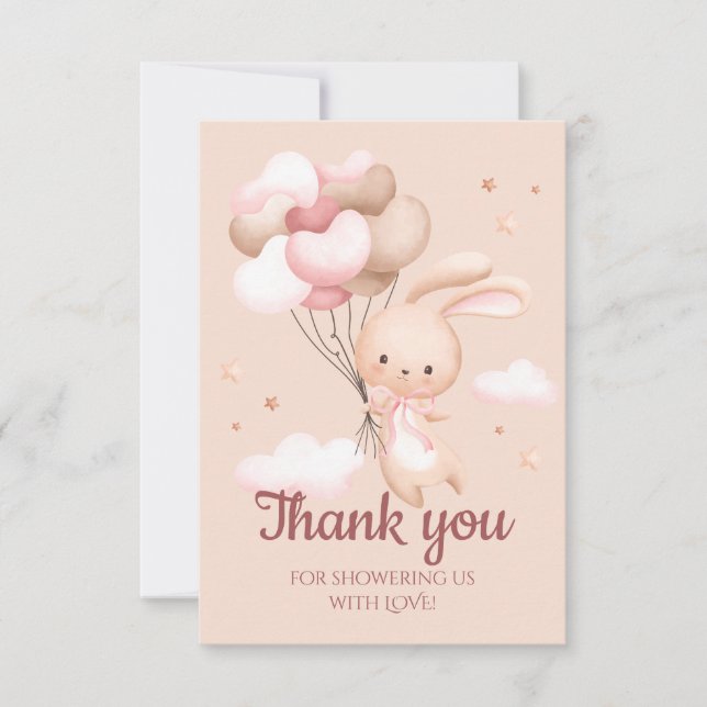 Pink Bunny Rabbit Baby Shower Thank You Card (Front)