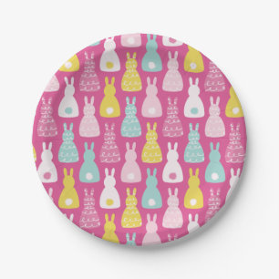 Pink Bunny Rabbit cute kids pattern Paper Plates