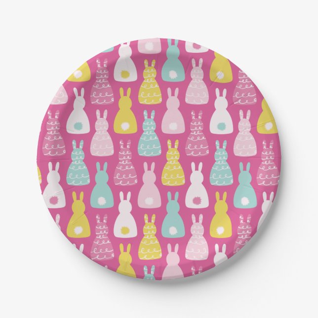 Pink Bunny Rabbit cute kids pattern Paper Plates (Front)