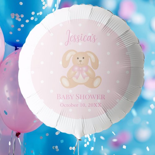 Pink Bunny Rabbit Cute Polka Dots Girl Baby Shower Balloon