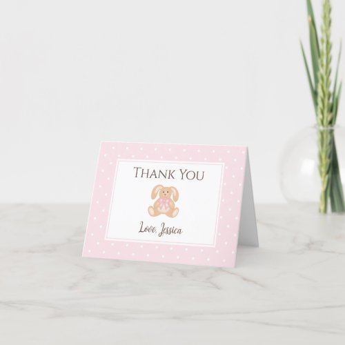 Pink Bunny Rabbit Cute Polka Dots Girl Baby Shower Thank You Card