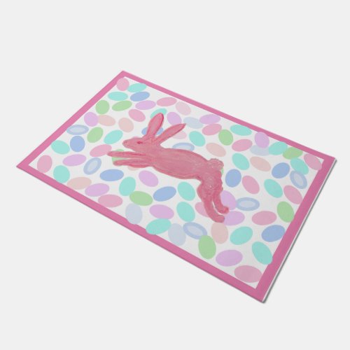Pink  Bunny Rabbit Easter  Flag Doormat