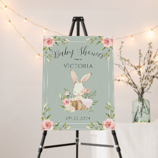 Pink Bunny Rabbit Elegant Sage Baby Shower Foam Board
