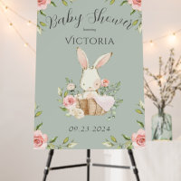 Pink Bunny Rabbit Elegant Sage Baby Shower