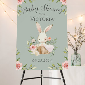 Pink Bunny Rabbit Elegant Sage Baby Shower Foam Board