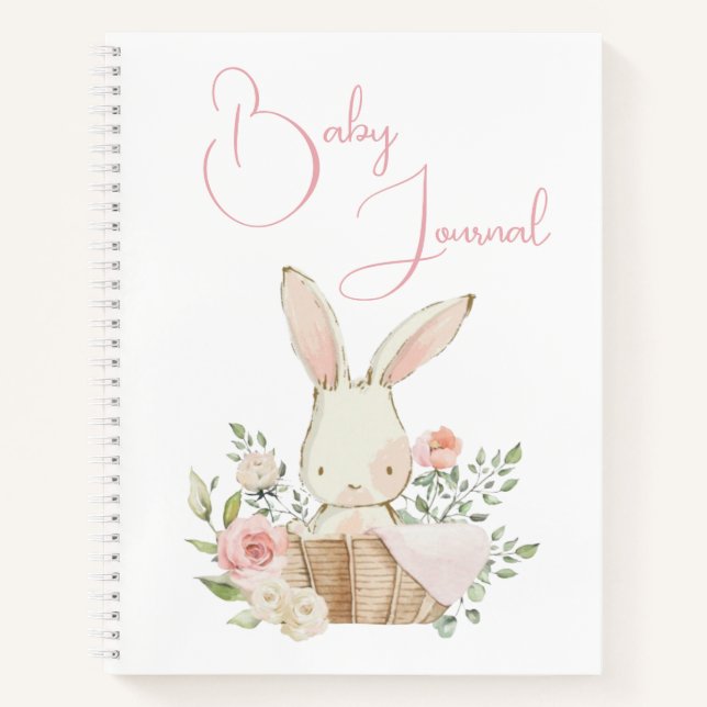 Pink Bunny Rabbit Fancy Script Baby Notebook (Front)