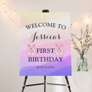 Pink Bunny Rabbit First Birthday Welcome Foam Board