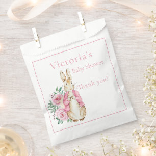 Pink Bunny Rabbit Floral Baby Shower Favor Bag