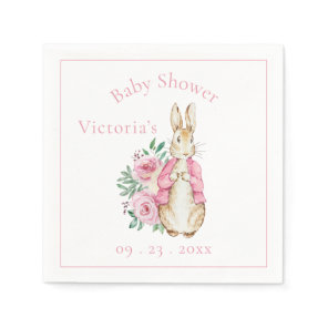 Pink Bunny Rabbit Floral Baby Shower Napkins