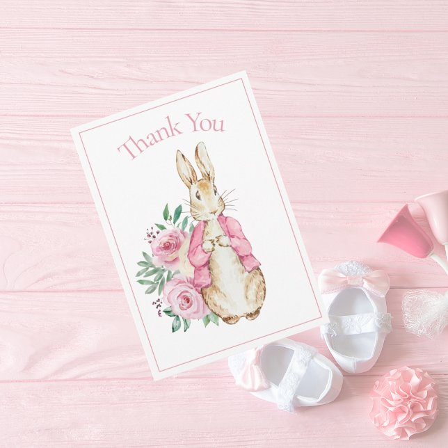 Pink Bunny Rabbit Floral Baby Shower Thank You Card (Creator Uploaded)