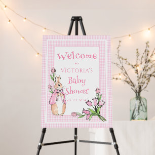 Pink Bunny Rabbit Floral Baby Shower Welcome Foam Board