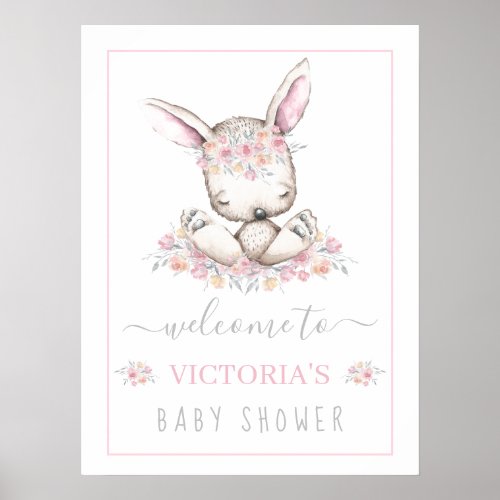 Pink Bunny Rabbit Girl Baby Shower Welcome Sign