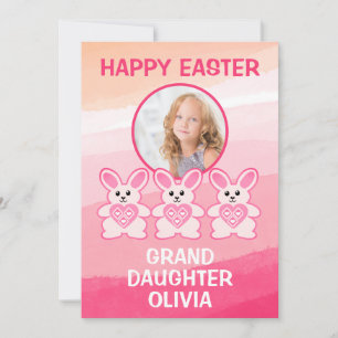 Pink Bunny Rabbit Granddaughter Photo Easter Holiday Card
