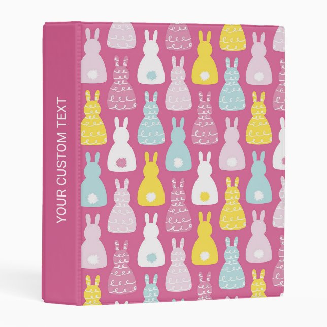 Pink Bunny Rabbit Pattern Mini Binder (Front/Spine)