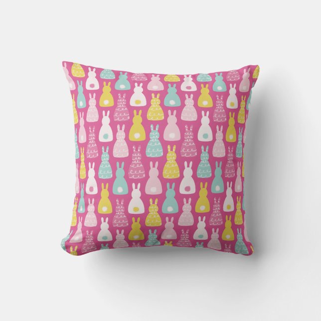 Pink Bunny Rabbit pattern Throw Pillow (Front)