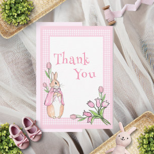 Pink Bunny Rabbit Plaid Animal Theme Baby Shower Thank You Card