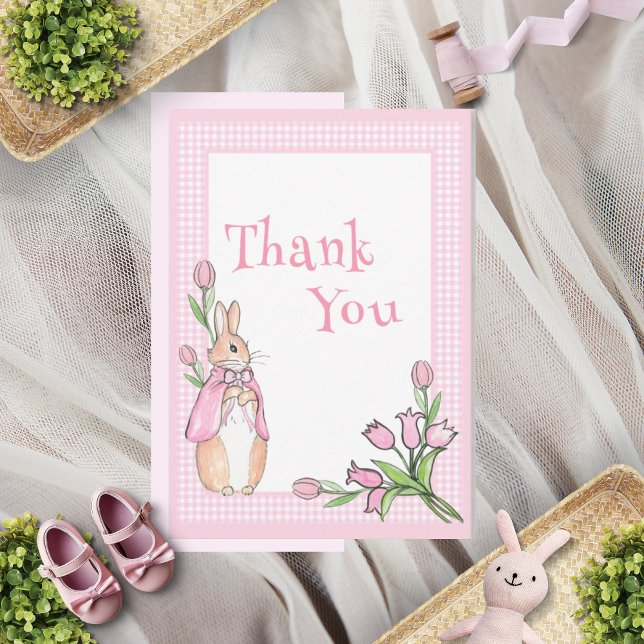 Pink Bunny Rabbit Plaid Animal Theme Baby Shower Thank You Card (Creator Uploaded)