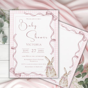 Pink Bunny Ribbon Vintage Baby Shower Invitation