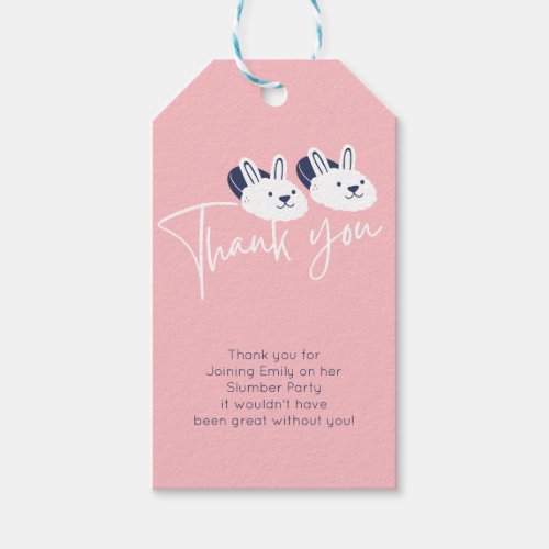 Pink Bunny Slippers Slumber party Thank You  Gift Tags
