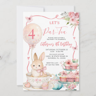 Pink Bunny Tea Party Birthday Let’s Par Tea Invitation