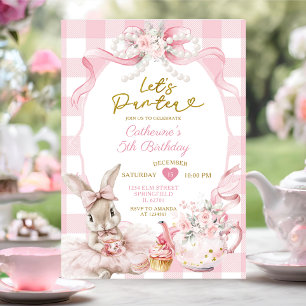 Pink Bunny Tea Party Girl Birthday Let’s Par-tea Invitation