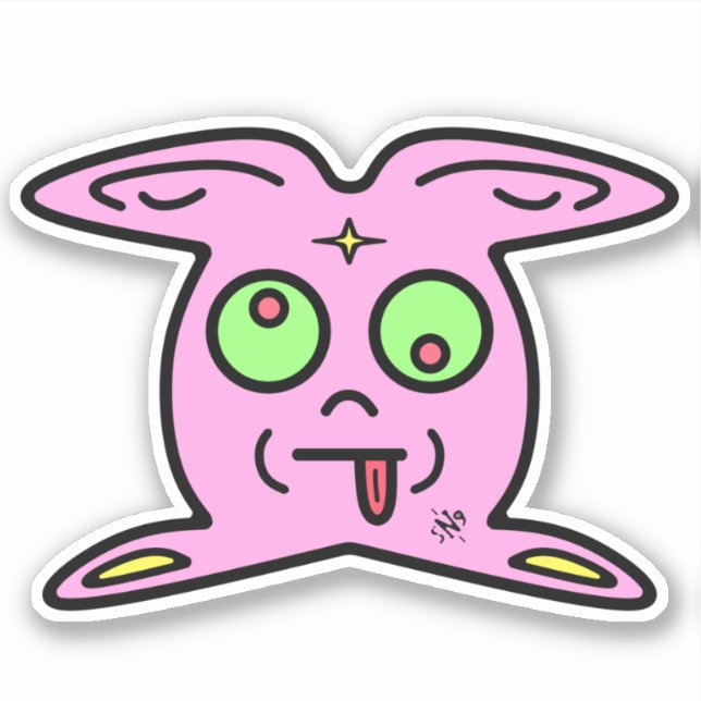 Pink Bunny Thingy Cute Weird Creature Sticker (Front)