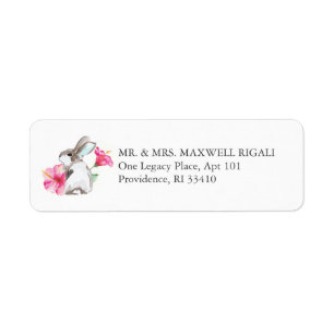 Pink Bunny Watercolor Return Address Envelope Label