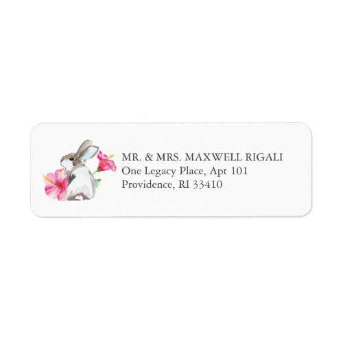 Pink Bunny Watercolor Return Address Envelope Label