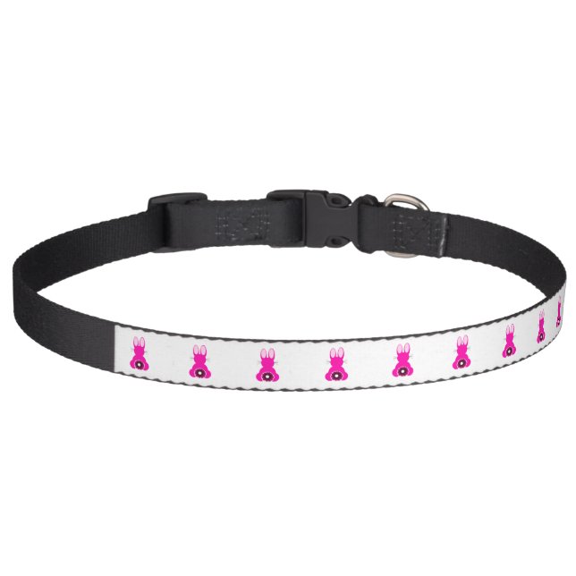 Pink Bunny White Pet Collar (Front)