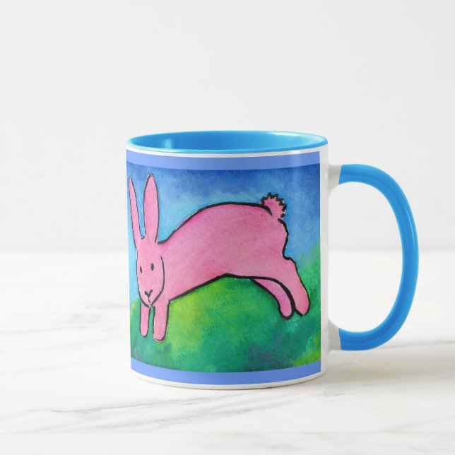 Pink Bunny with blue handle Mug (Right)