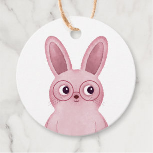 Pink bunny with glasses label for birthday parties