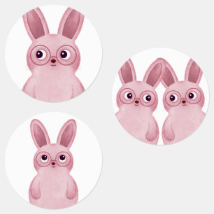 Pink bunny with glasses labels