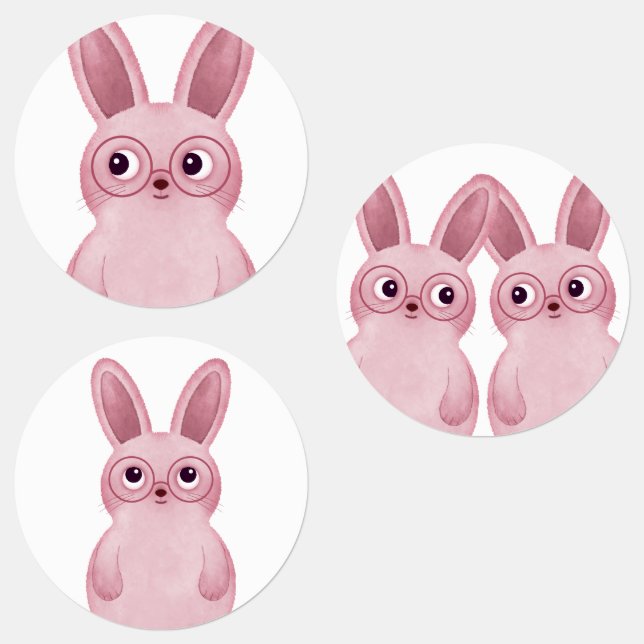 Pink bunny with glasses labels (Group)