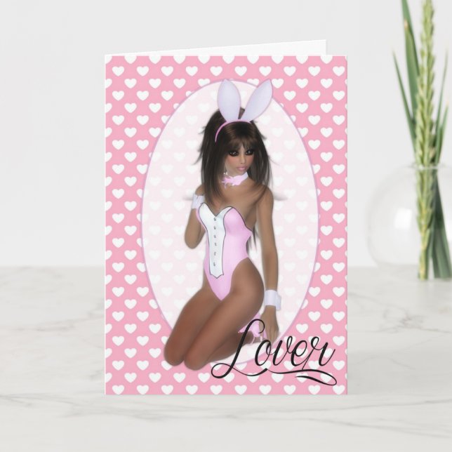 Pink Bunny Woman Happy Valentine d3 Greeting Card (Front)